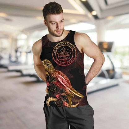 Palau Men Tank Top - Turtle With Blooming Hibiscus Gold