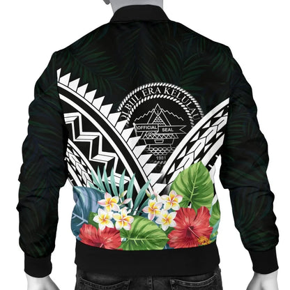 Palau Bomber Jacket - Palau Caledonia Coat of Arms & Polynesian Tropical Flowers White