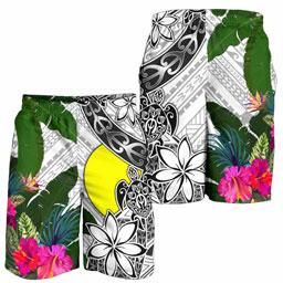 Palau Men Short White - Turtle Plumeria Banana Leaf