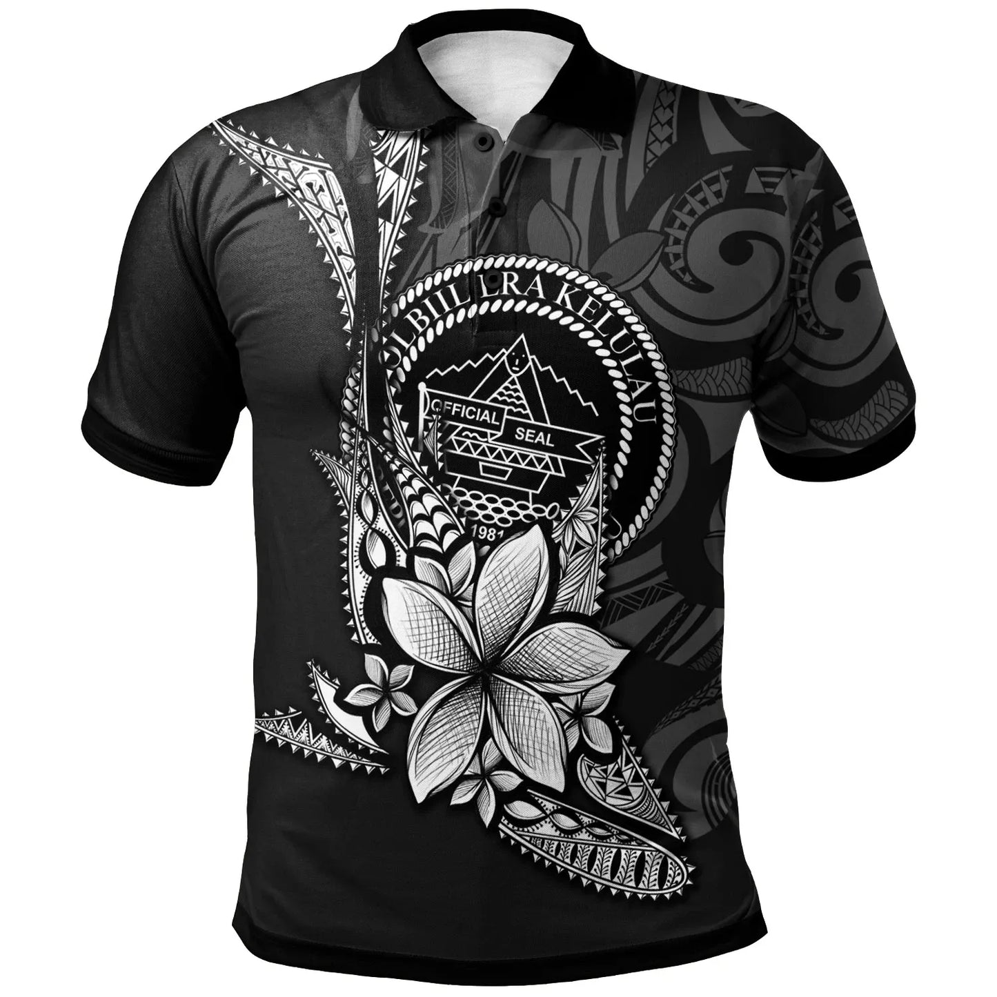 Palau Polo Shirt - Fish With Plumeria Flowers Style
