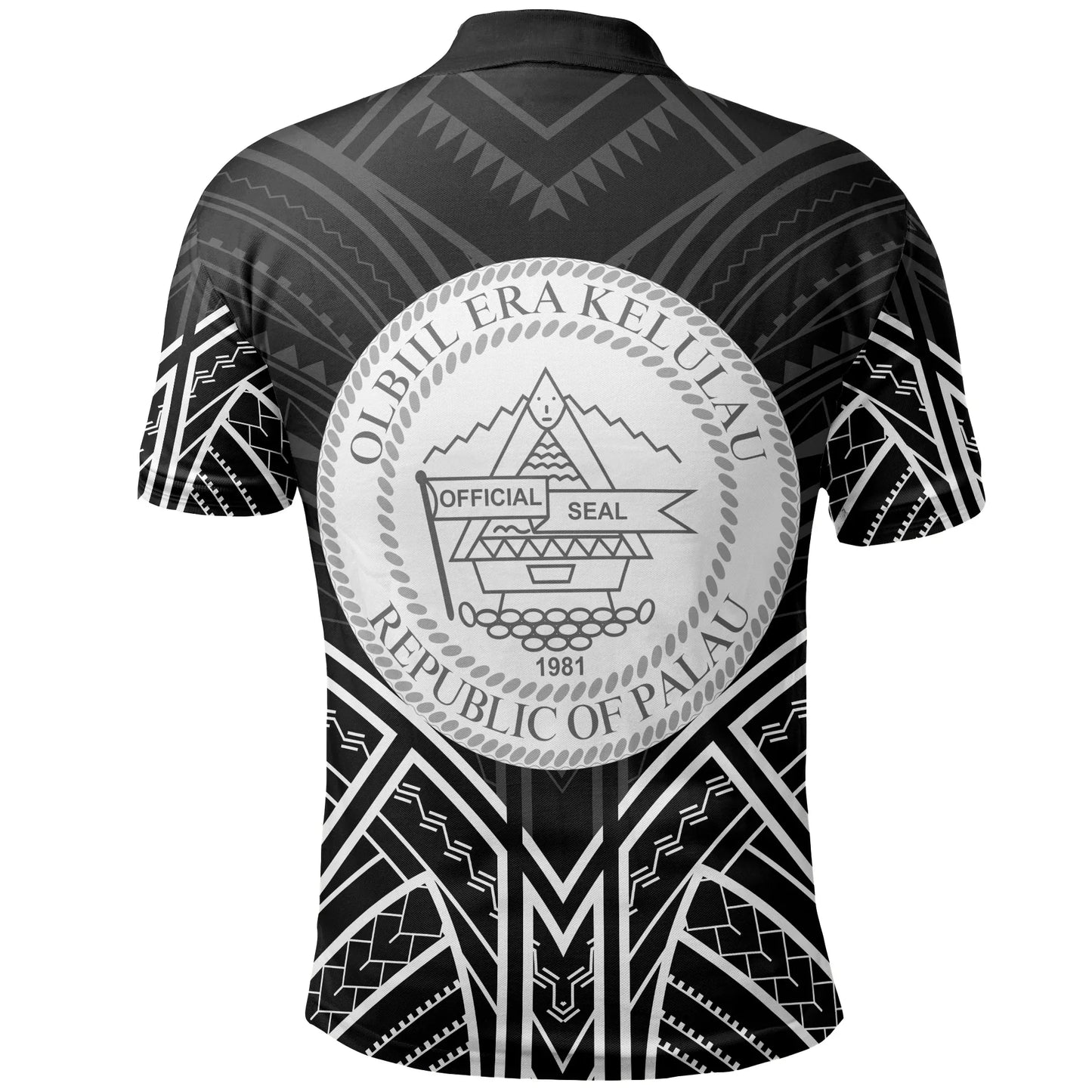 Palau Polo Shirt - Palau Seal Black Tribal Patterns