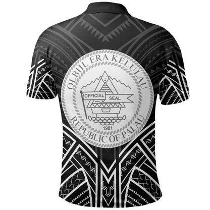 Palau Polo Shirt - Palau Seal Black Tribal Patterns