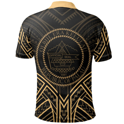 Palau Polo Shirt - Palau Seal Gold Tribal Patterns