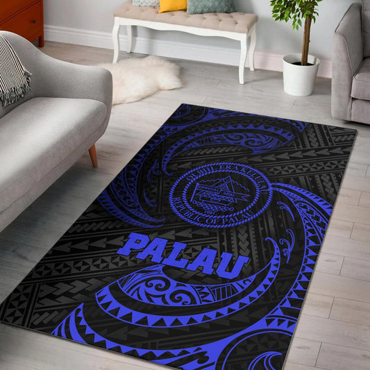 Palau Polynesian Area Rug - Blue Tribal Wave