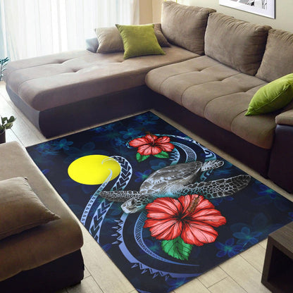 Palau Polynesian Area Rug - Blue Turtle Hibiscus