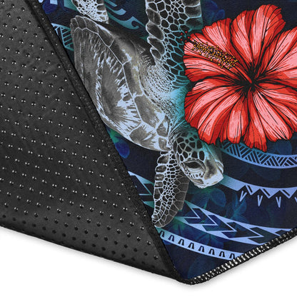 Palau Polynesian Area Rug - Blue Turtle Hibiscus