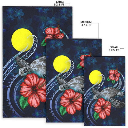 Palau Polynesian Area Rug - Blue Turtle Hibiscus