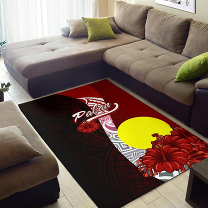 Palau Polynesian Area Rug - Coat Of Arm With Hibiscus