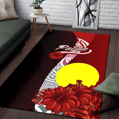 Palau Polynesian Area Rug - Coat Of Arm With Hibiscus