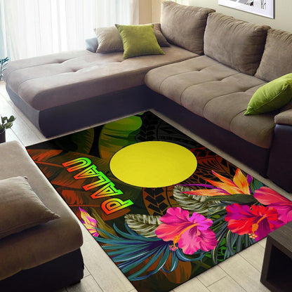 Palau Polynesian Area Rug - Hibiscus and Banana Leaves