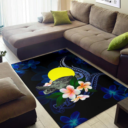Palau Polynesian Area Rug - Turtle With Plumeria Flowers