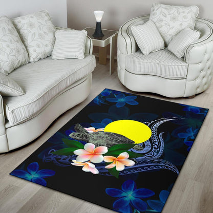 Palau Polynesian Area Rug - Turtle With Plumeria Flowers