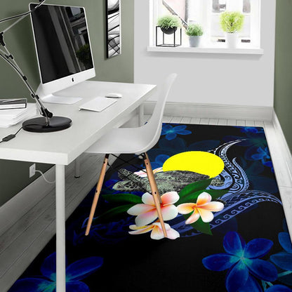 Palau Polynesian Area Rug - Turtle With Plumeria Flowers