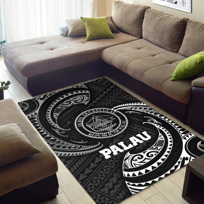 Palau Polynesian Area Rug - White Tribal Wave