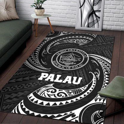 Palau Polynesian Area Rug - White Tribal Wave