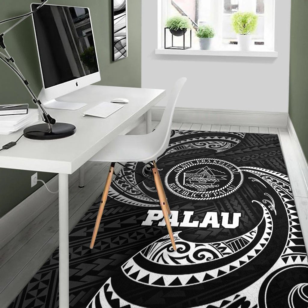 Palau Polynesian Area Rug - White Tribal Wave