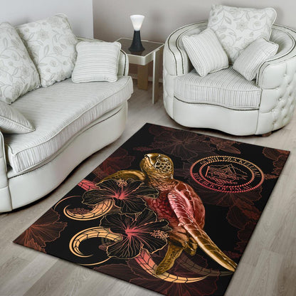 Palau Polynesian Area Rugs - Turtle With Blooming Hibiscus Gold