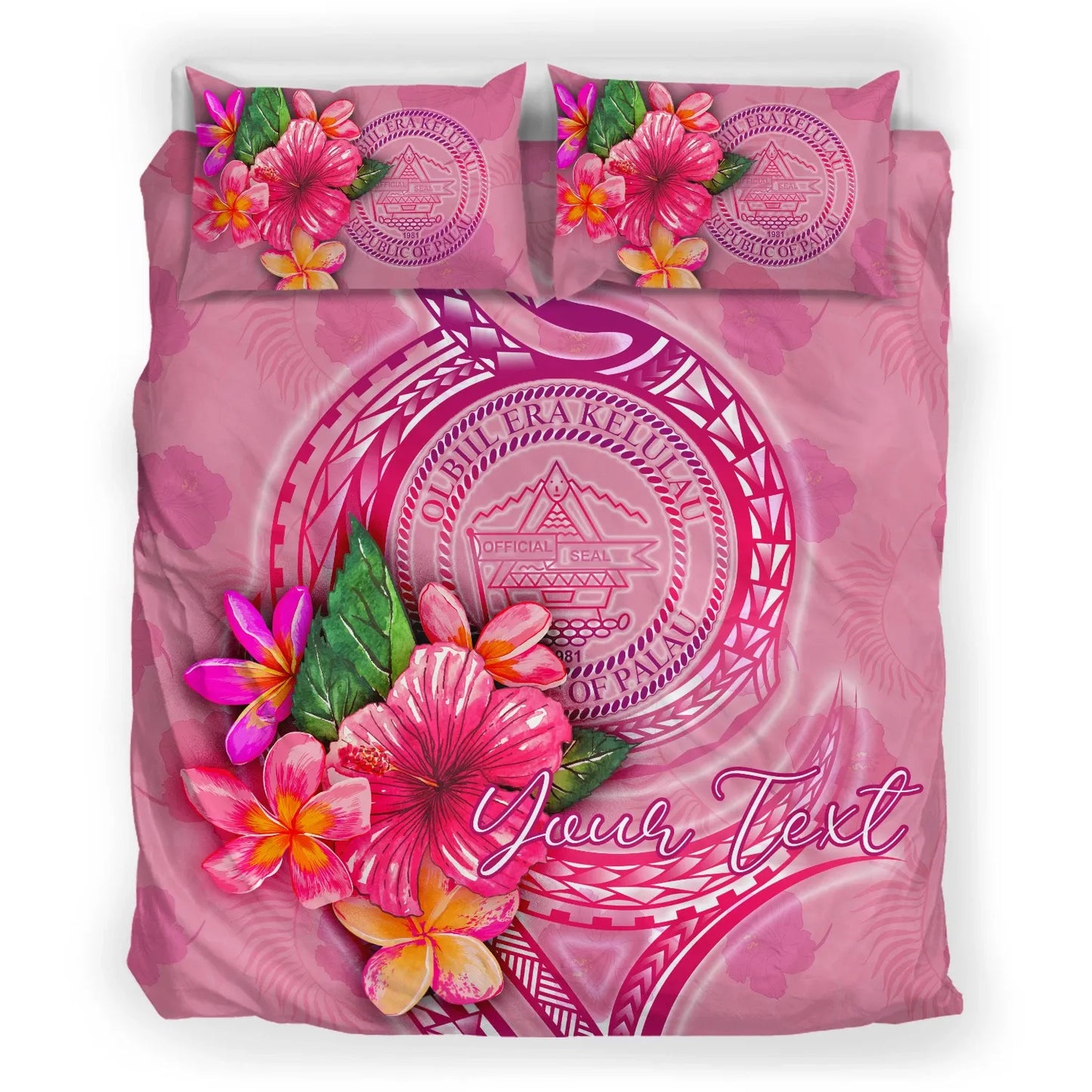 Palau Polynesian Bedding Set - Floral With Seal Pink