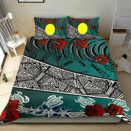 Palau Polynesian Bedding Set - Lizard And Turtle Green