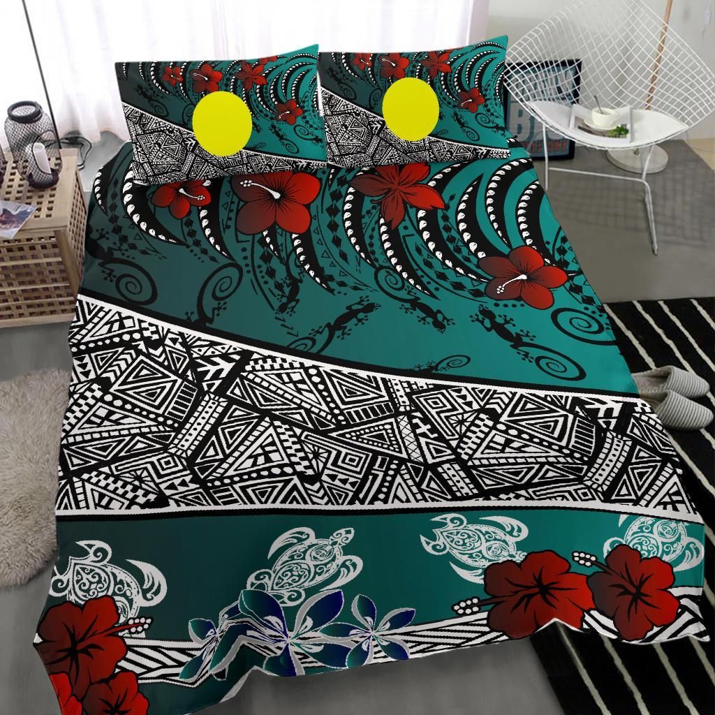 Palau Polynesian Bedding Set - Lizard And Turtle Green