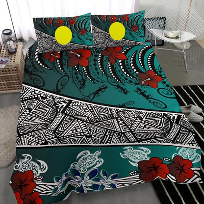 Palau Polynesian Bedding Set - Lizard And Turtle Green