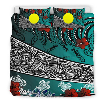 Palau Polynesian Bedding Set - Lizard And Turtle Green