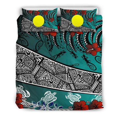 Palau Polynesian Bedding Set - Lizard And Turtle Green