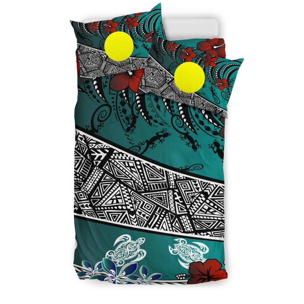 Palau Polynesian Bedding Set - Lizard And Turtle Green