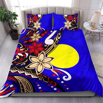 Palau Polynesian Bedding Set - Tribal Flower With Special Turtles Blue Color