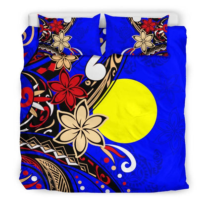 Palau Polynesian Bedding Set - Tribal Flower With Special Turtles Blue Color