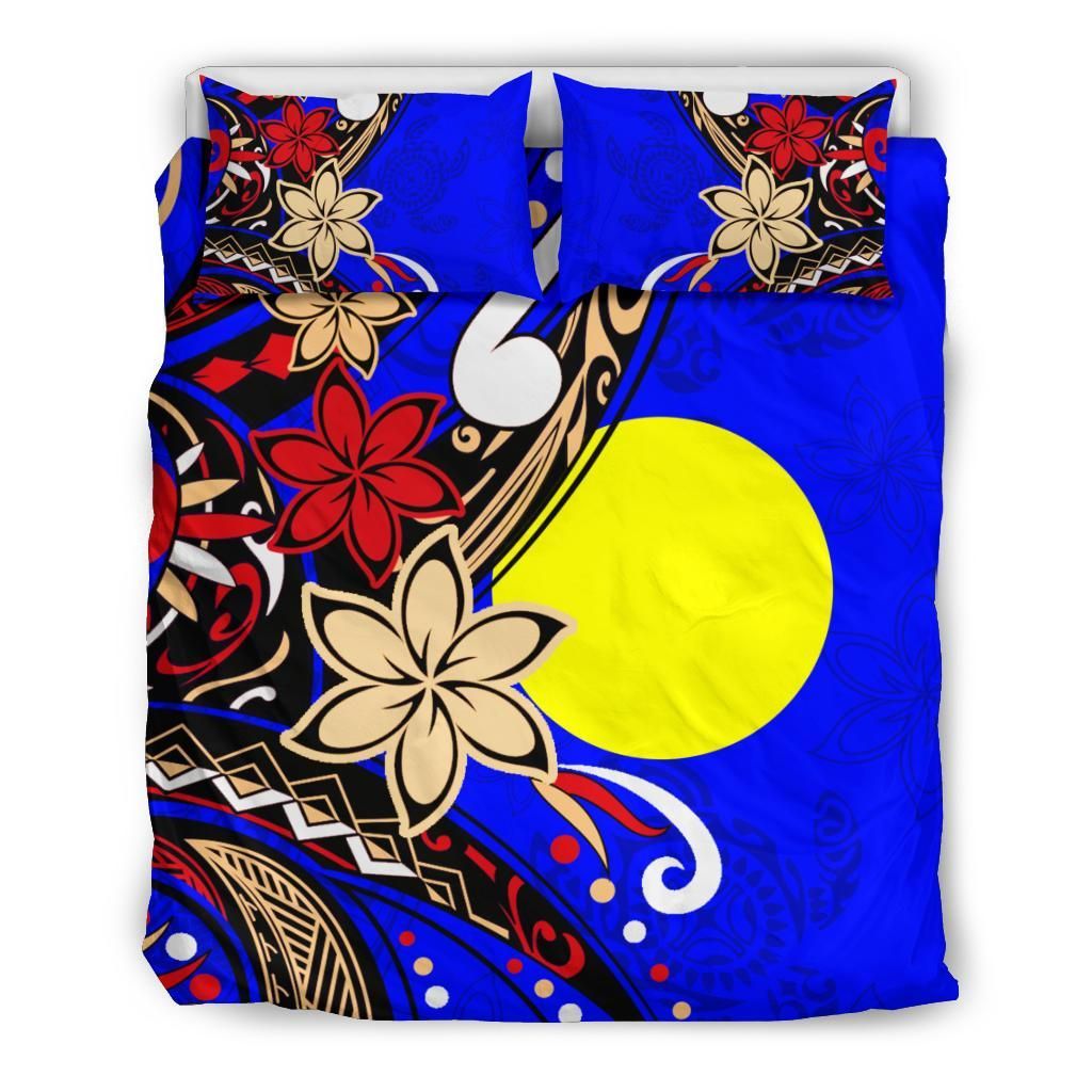 Palau Polynesian Bedding Set - Tribal Flower With Special Turtles Blue Color