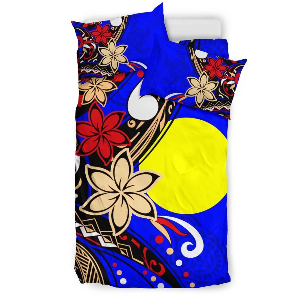 Palau Polynesian Bedding Set - Tribal Flower With Special Turtles Blue Color