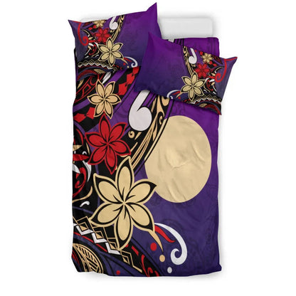 Palau Polynesian Bedding Set - Tribal Flower With Special Turtles Purple Color