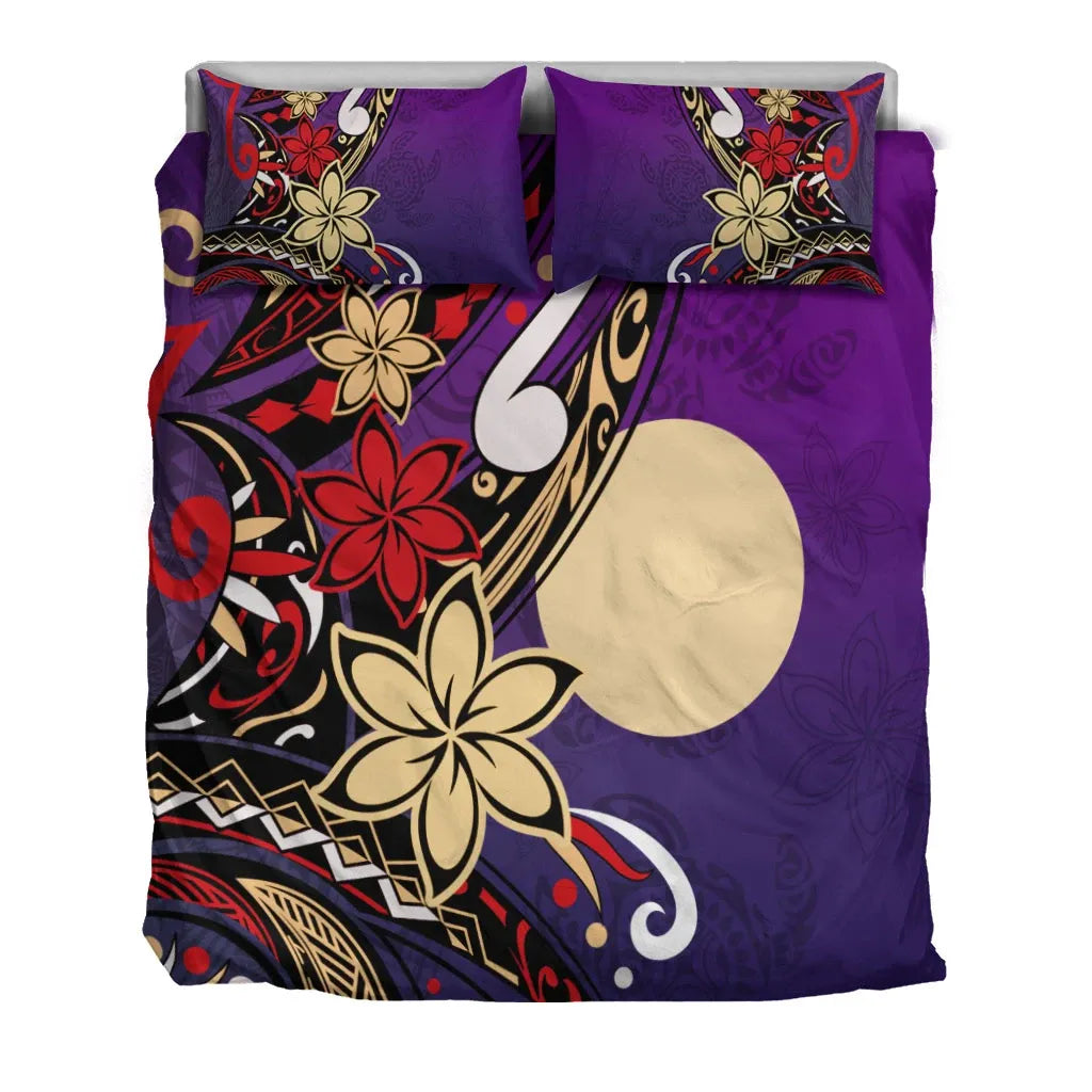 Palau Polynesian Bedding Set - Tribal Flower With Special Turtles Purple Color