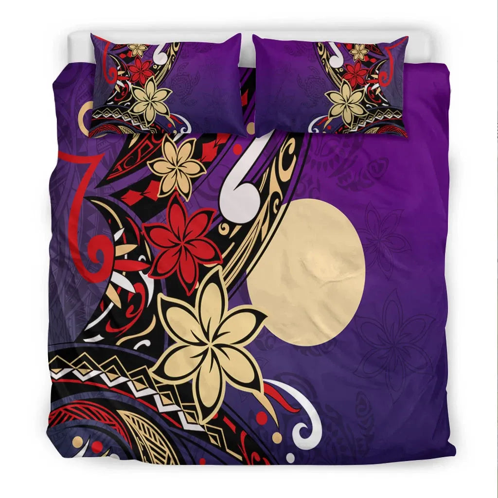Palau Polynesian Bedding Set - Tribal Flower With Special Turtles Purple Color
