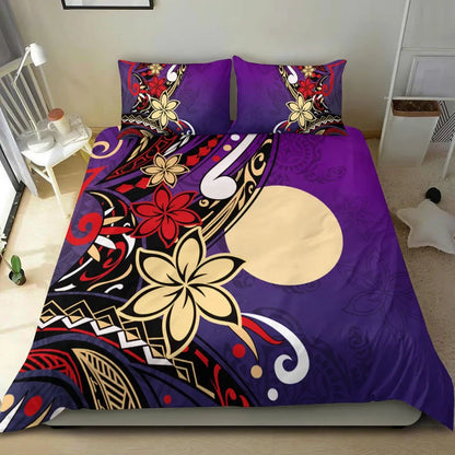 Palau Polynesian Bedding Set - Tribal Flower With Special Turtles Purple Color