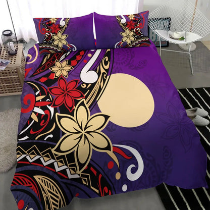 Palau Polynesian Bedding Set - Tribal Flower With Special Turtles Purple Color