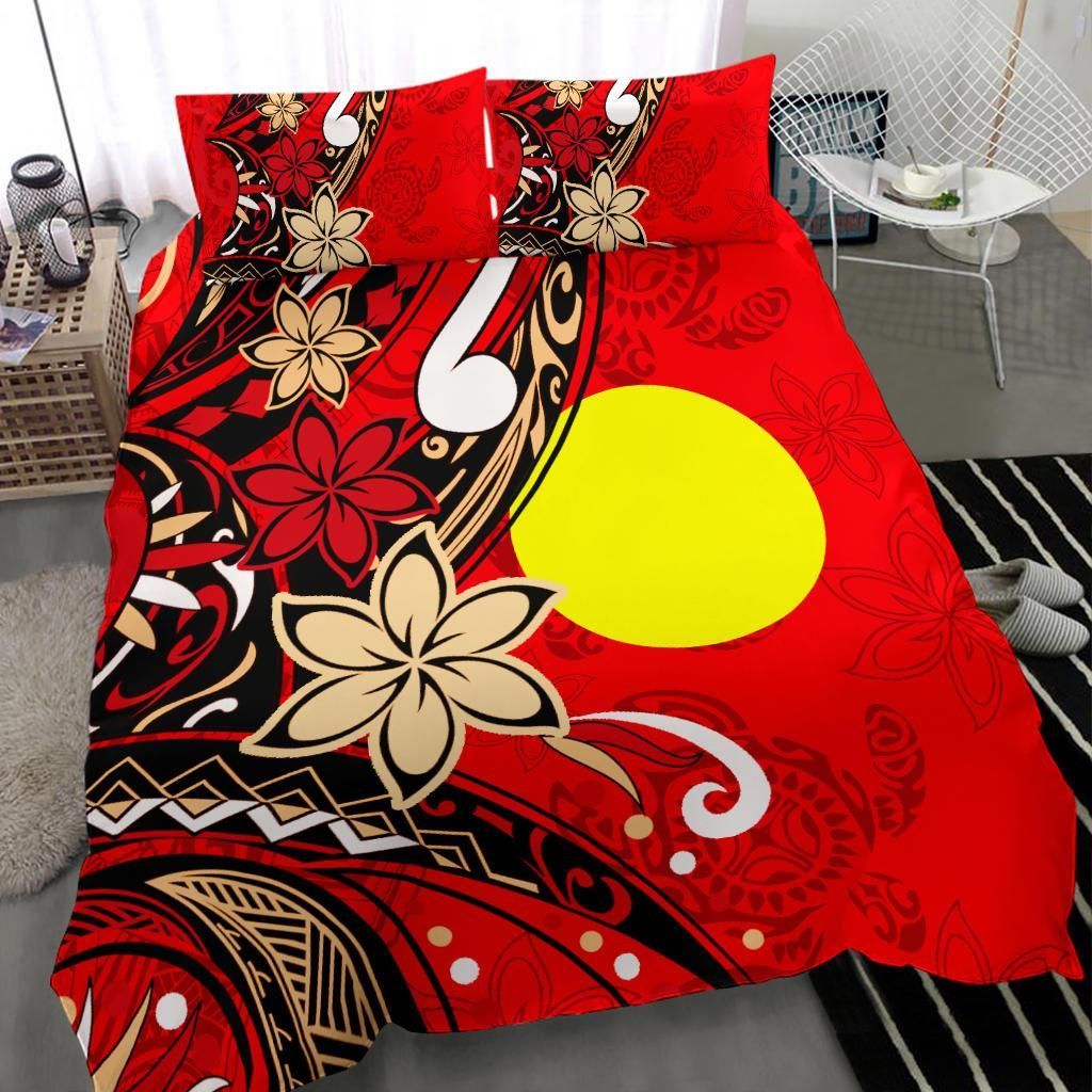 Palau Polynesian Bedding Set - Tribal Flower With Special Turtles Red Color