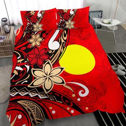 Palau Polynesian Bedding Set - Tribal Flower With Special Turtles Red Color