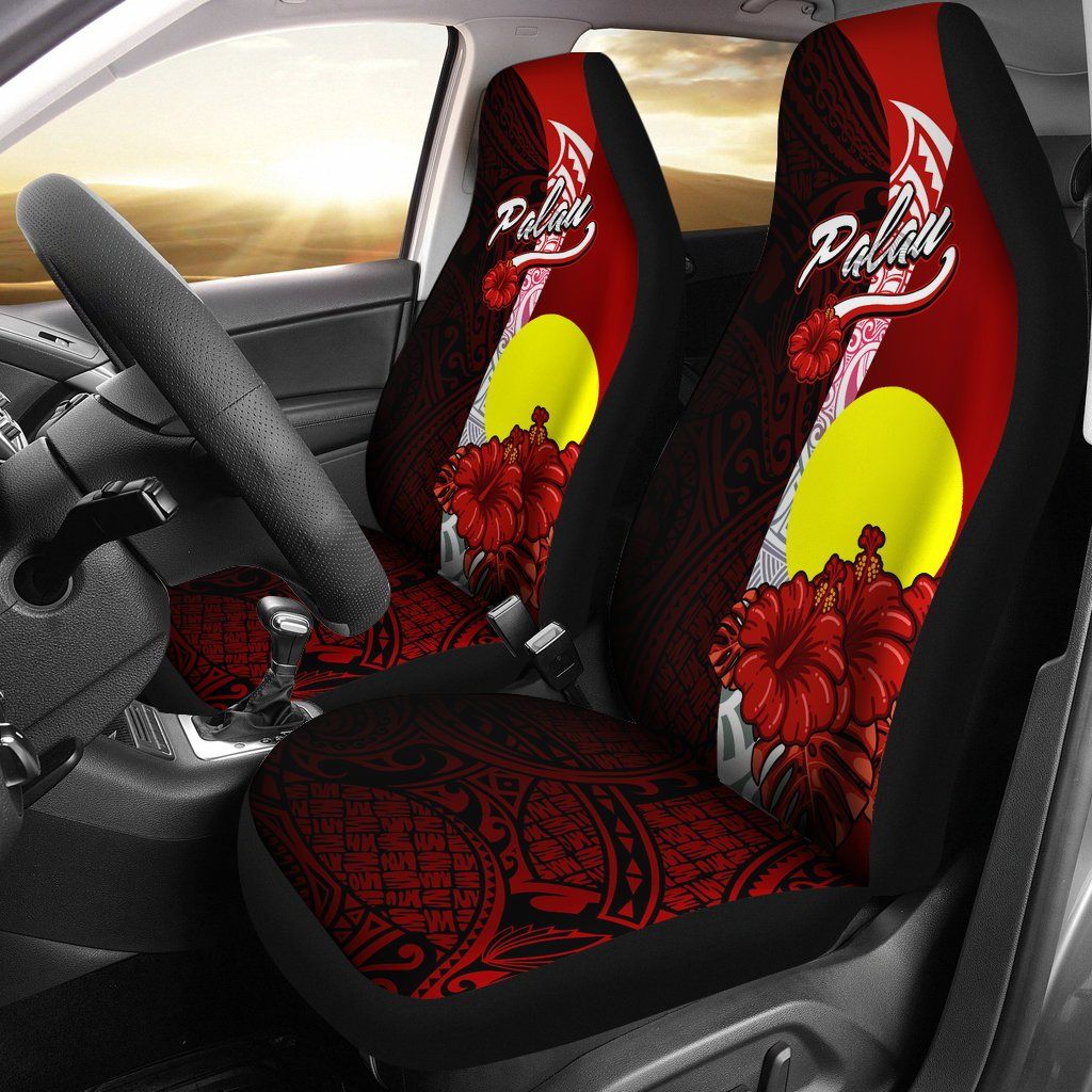 Palau Polynesian Car Seat Covers - Coat Of Arm With Hibiscus