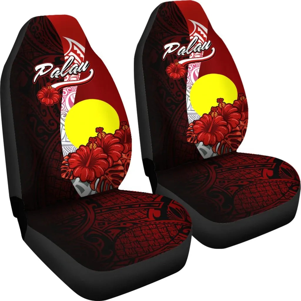 Palau Polynesian Car Seat Covers - Coat Of Arm With Hibiscus