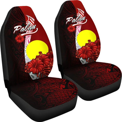 Palau Polynesian Car Seat Covers - Coat Of Arm With Hibiscus
