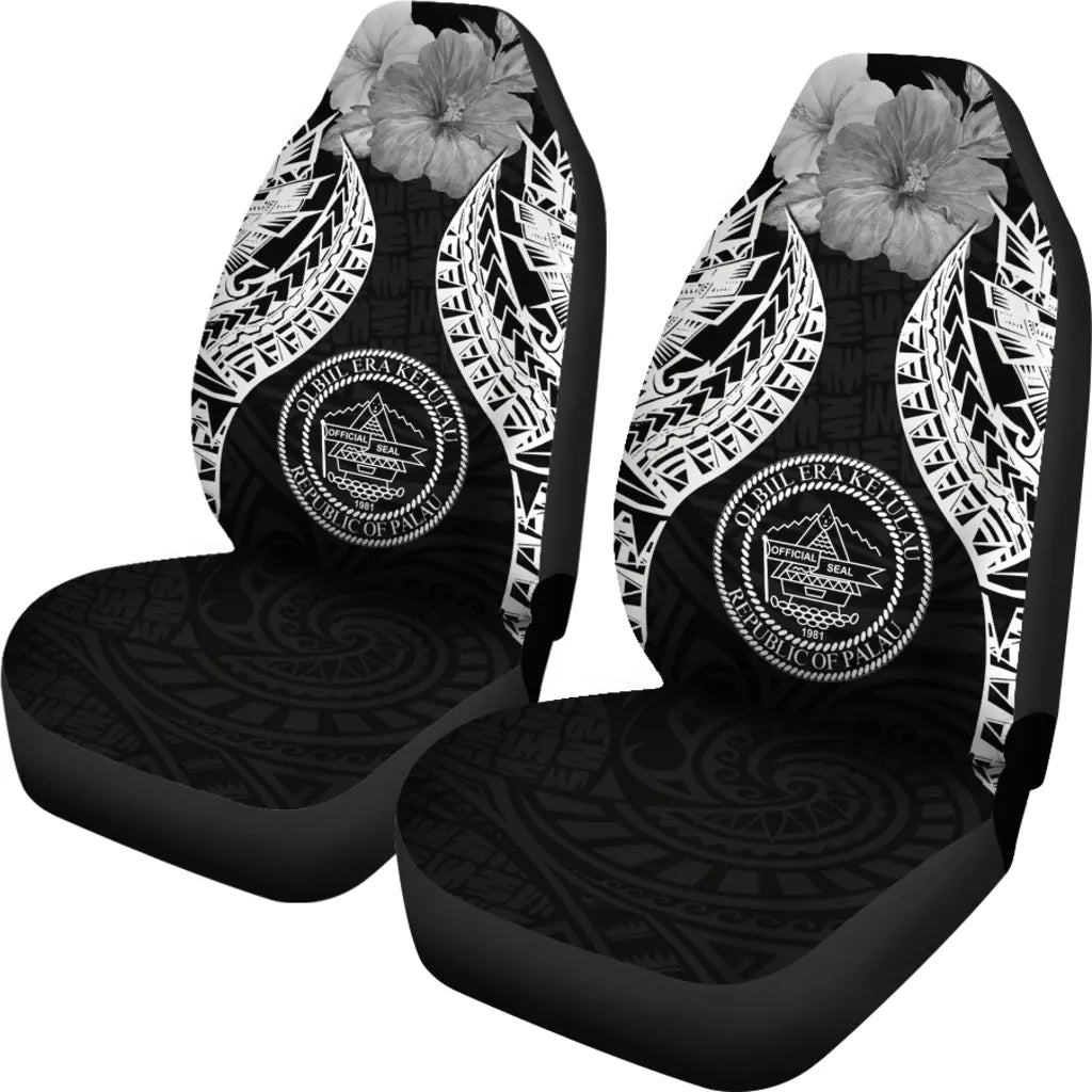 Palau Polynesian Car Seat Covers Pride Seal And Hibiscus Black