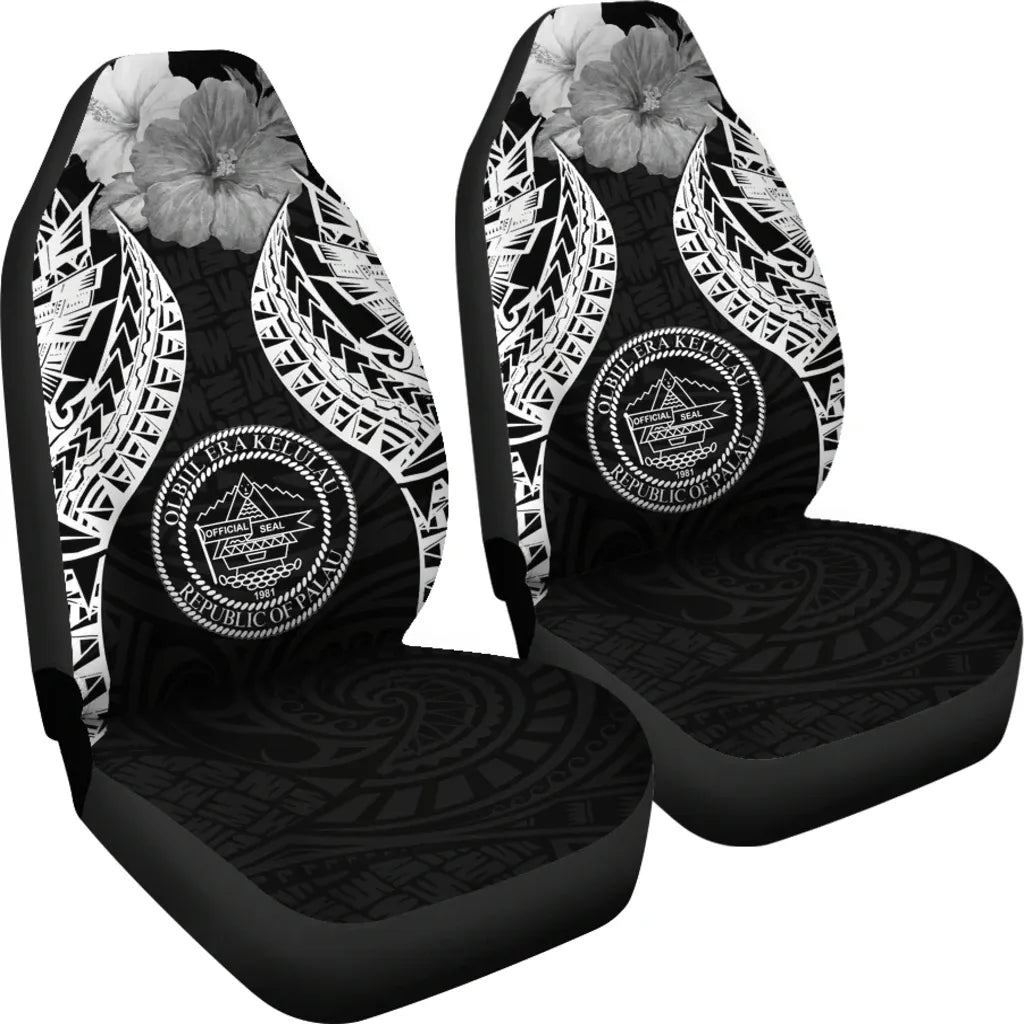 Palau Polynesian Car Seat Covers Pride Seal And Hibiscus Black