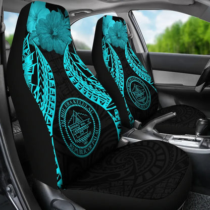 Palau Polynesian Car Seat Covers Pride Seal And Hibiscus Neon Blue