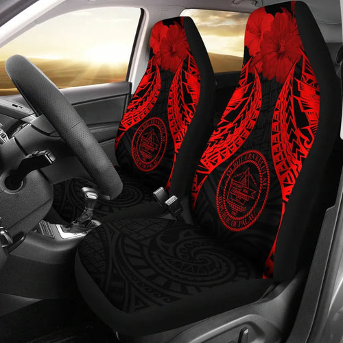 Palau Polynesian Car Seat Covers Pride Seal And Hibiscus Red