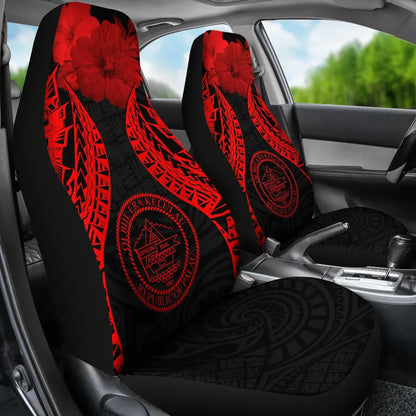 Palau Polynesian Car Seat Covers Pride Seal And Hibiscus Red