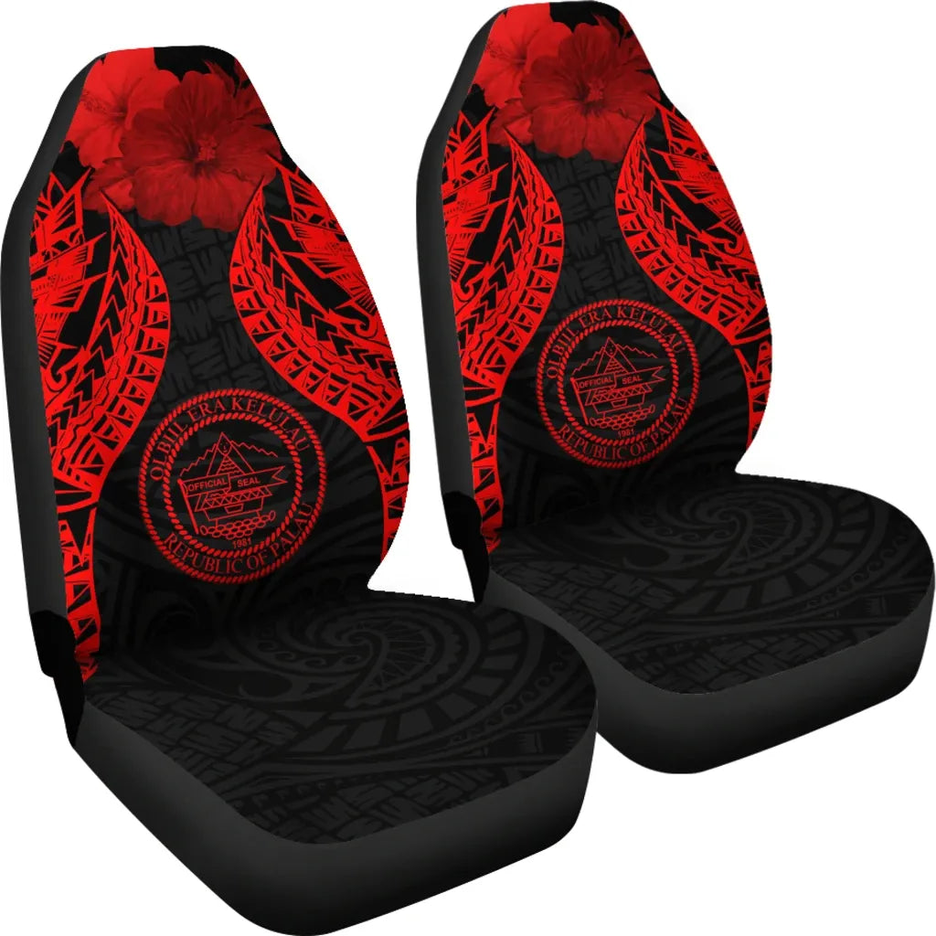Palau Polynesian Car Seat Covers Pride Seal And Hibiscus Red