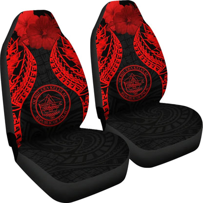 Palau Polynesian Car Seat Covers Pride Seal And Hibiscus Red