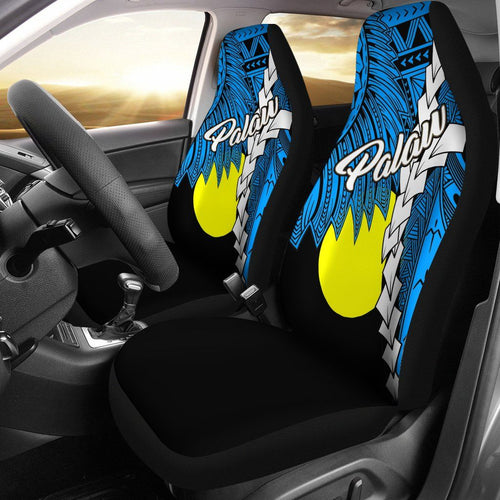 Palau Polynesian Car Seat Covers - Tribal Wave Tattoo Flag Style